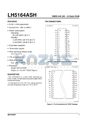 LH5164ASHN datasheet - CMOS 64K (8K x 8)static RAM