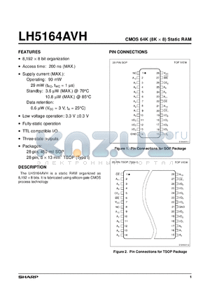 LH5164AVHN datasheet - CMOS 64K (8K x 8)static RAM