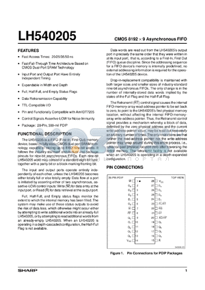 LH540205D-25 datasheet - CMOS 8192 x 9 asynchronous FIFO