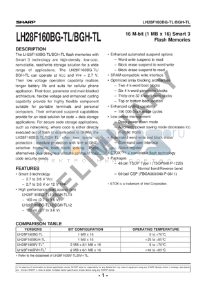 LH28F160BGHE-BTL10 datasheet - 16M-bit(1MB x 16)smart 3 Flash Memory