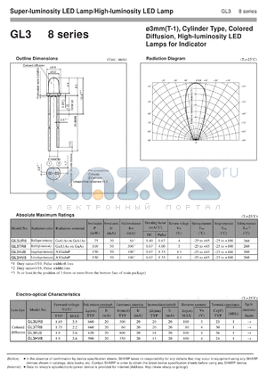 GL3HJ8 datasheet - 3mm(T-1), cylinder type, colored diffusion,high-luminosity LED lamp for indicator