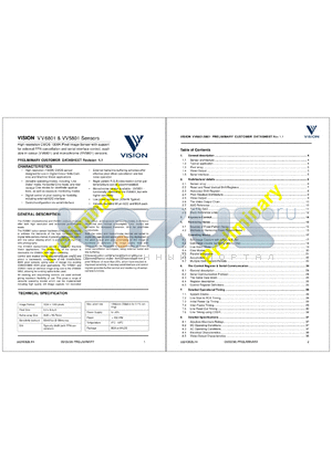 VV5801C001 datasheet - Monochrome sensor