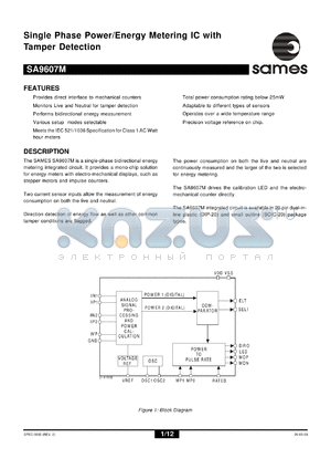 SA9607MPA datasheet - Single phase power/enrgy metering IC with tamper detection