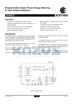 SA9607PSA datasheet - Programmable single phase energy metering IC with tamper detection