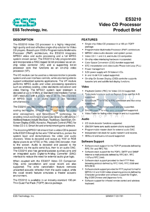 ES3207 datasheet - Video CD processor, 3.3 V