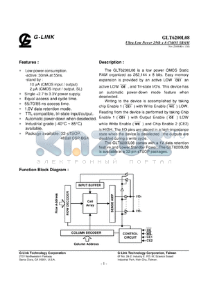 GLT6200L08LL-55ST datasheet - 55ns; Ultra low power 256K x 8 CMOS SRAM