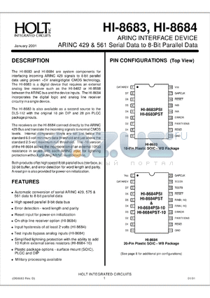 HI-8683JT-10 datasheet - System component for interfacing incoming ARINC 429 signals to 8-bit parallel data