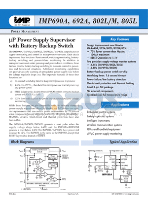 IMP692AEJA datasheet - Power supply supervisor with battery backup switch