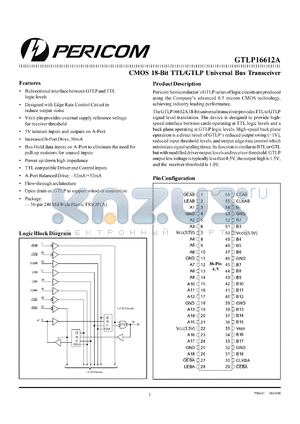 GTLP16612AA datasheet - CMOS 18-bit TTL/GTLP universal bus transceiver