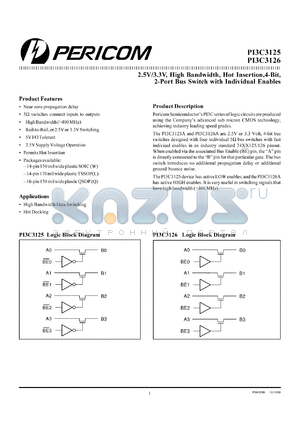 PI3C3126L datasheet - 2.5/3.3V, high bandwidth, 4-bit,2-port bus switch with individual enables