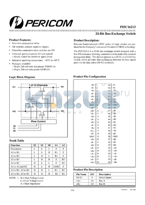 PI5C162213V datasheet - 24-bit bus exchange switch