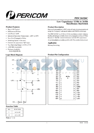 PI5C16225CB datasheet - Low capaciatnce 12-bit-to-24-bit mux/demux bus switch