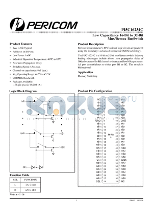 PI5C16234CA datasheet - Low capacitance 16-bit-to-32-bit mux/demux bus switch