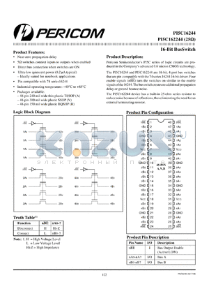 PI5C162244V datasheet - 16-bit bus switch