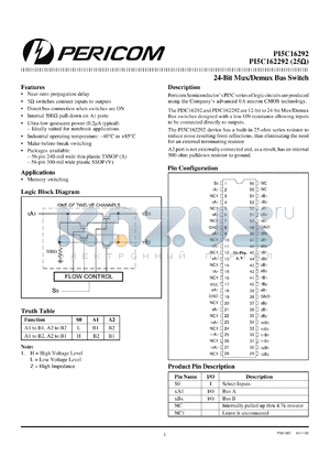 PI5C16292A datasheet - 24-bit mux/delux bus switch