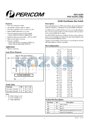 PI5C162292V datasheet - 24-bit mux/delux bus switch