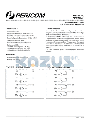 PI5C3125CL datasheet - 4-bit bus switch with 2V undershoot protection