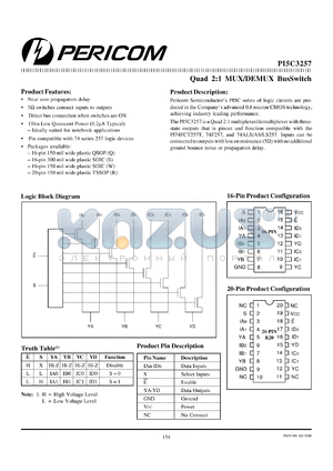 PI5C3257S datasheet - Quad 2:1 mux/demux bus switch