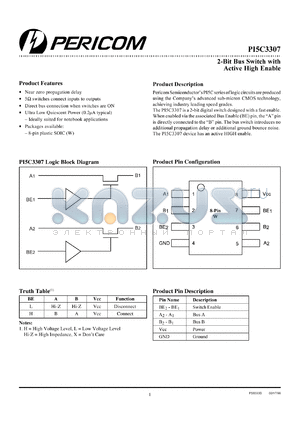 PI5C3307W datasheet - 2-bit bus switch with active low enables