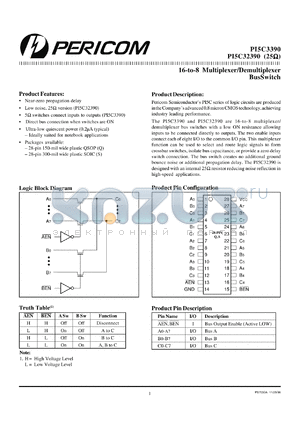 PI5C3390S datasheet - 16-to-8 multiplexer/demultiplexer bus switch