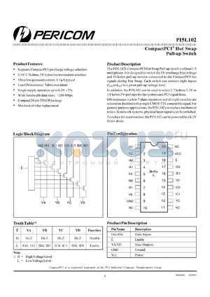 PI5L102L datasheet - Compact PCI hot swap pull-up switch