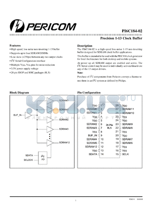 PI6C184-02S datasheet - Precision 1-13 clock buffer