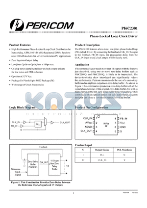 PI6C2301W datasheet - Phase-locked loop clock driver