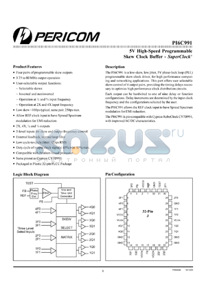PI6C991-2J datasheet - 5V high-speed programmable skew clock buffer