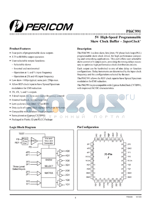 PI6C991-IJ datasheet - 5V high-speed programmable skew clock buffer