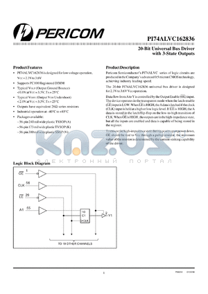 PI74ALVC162836A datasheet - 20-bit universal bus driver with 3-state outputs