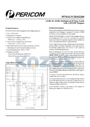 PI74ALVCH162260V datasheet - 12-bit to 24-bit multiplexed D-type latch with 3-state outputs