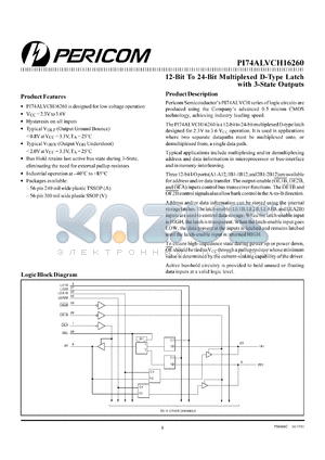 PI74ALVCH16260A datasheet - 12-bit to 24-bit multiplexer D-type latch with 3-state outputs