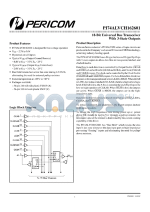 PI74ALVCH162601A datasheet - 18-bit universal bus transceiver with 3-state outputs