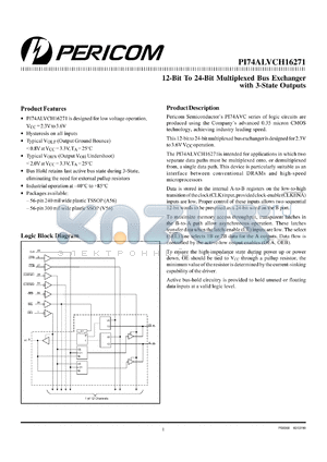 PI74ALVCH16271V datasheet - 12-bit to 24-bit multiplexed bus exchanger with 3-state outputs