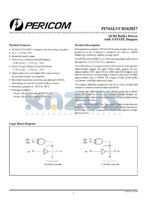 PI74ALVCH162827V datasheet - 20-bit buffer driver with 3-state outputs