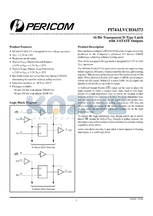 PI74ALVCH16373V datasheet - 16-bit transparent D-type latch with 3-state outputs