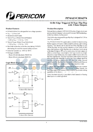 PI74ALVCH16374A datasheet - 16-bit edge triggered D-type flip-flop with 3-state outputs