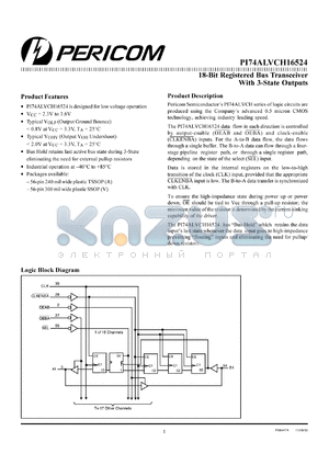 PI74ALVCH16524A datasheet - 18-bit registered bus transceiver with 3-state outputs