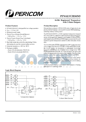 PI74ALVCH16543A datasheet - 16-bit registered bus transceiver with 3-state outputs