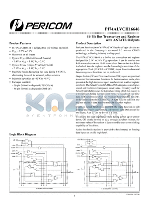 PI74ALVCH16646A datasheet - 16-bit bus transceiver and register with 3-state outputs