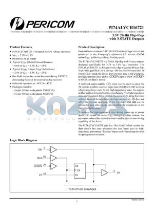 PI74ALVCH16721A datasheet - 3.3V 20-bit flip-flop with 3-state outputs