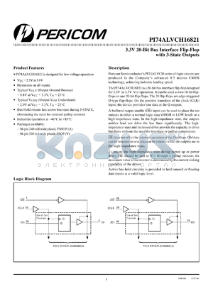 PI74ALVCH16821A datasheet - 3.3V 20-bit bus interface flip-flop with 3-state outputs
