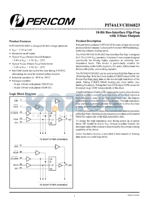 PI74ALVCH16823A datasheet - 18-bit bus interface flip-flop with 3-state outputs