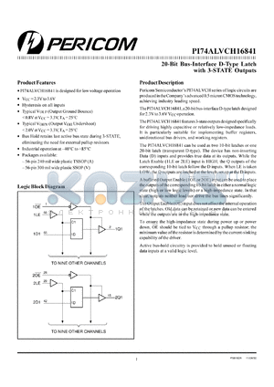 PI74ALVCH16841V datasheet - 20-bit bus-interface D-type latch with 3-state outputs