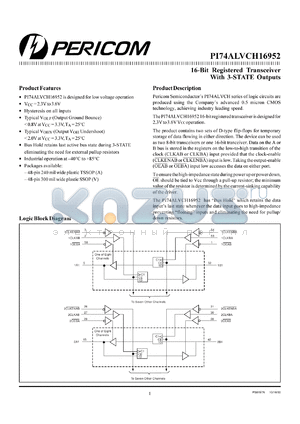PI74ALVCH16952A datasheet - 16-bit registered transceiver with 3-state outputs