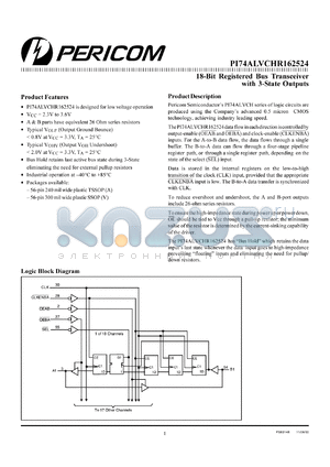 PI74ALVCHR162524V datasheet - 18-bit registered bus transceiver with 3-state outputs