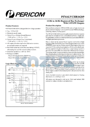 PI74ALVCHR16269A datasheet - 12-bit to 24-bit registered bus exchange transceiver with 3-state outputs