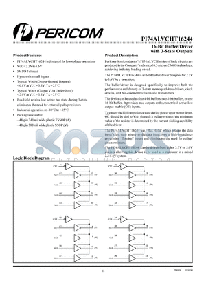 PI74ALVCHT16244A datasheet - 16-bit buffer/driver with 3-state outputs