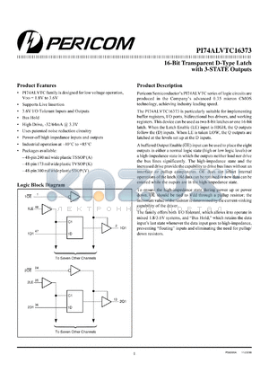PI74ALVTC16373A datasheet - 16-bit transparent D-type latch with 3-state outputs