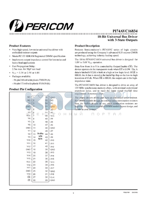 PI74AVC16834V datasheet - 18-bit universal bus driver with 3-state outputs